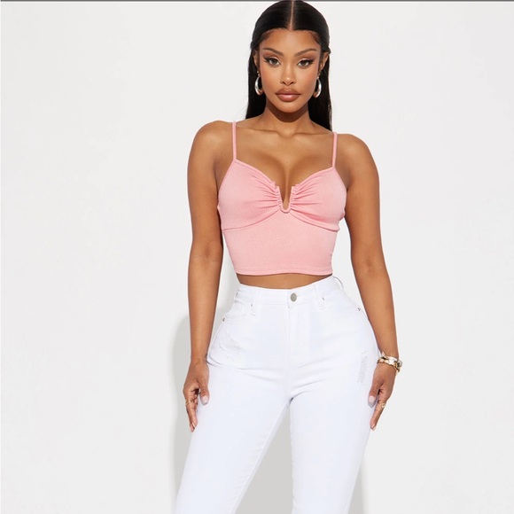 Coral Pink ribbed crop tank top - Picture 2 of 3